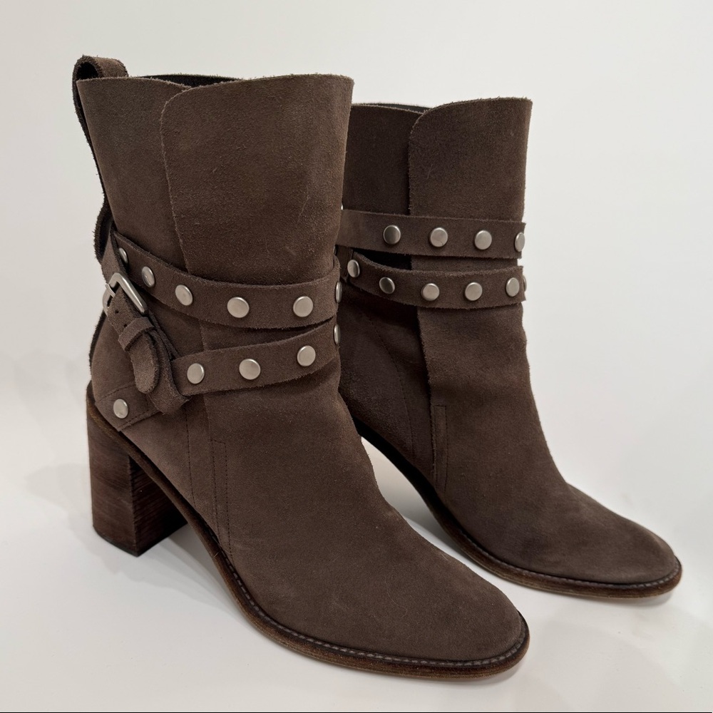 See by Chloe Janis heeled studded wrap around suede boots grey sz 41 EU